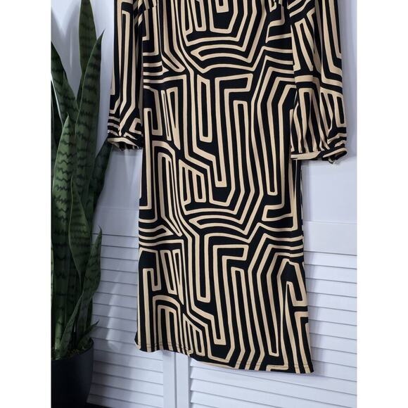 Joseph Ribkoff L/S Dress Style 153775 Brown Black Zip Back Shift Size 2 - Picture 3 of 5